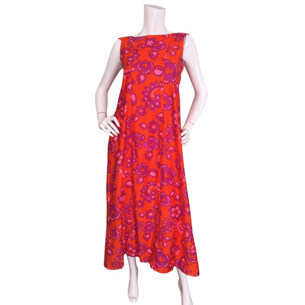 Vintage 60's Alice Polynesian Hawaiian Floral Dress Tiki Maxi Caftan Small